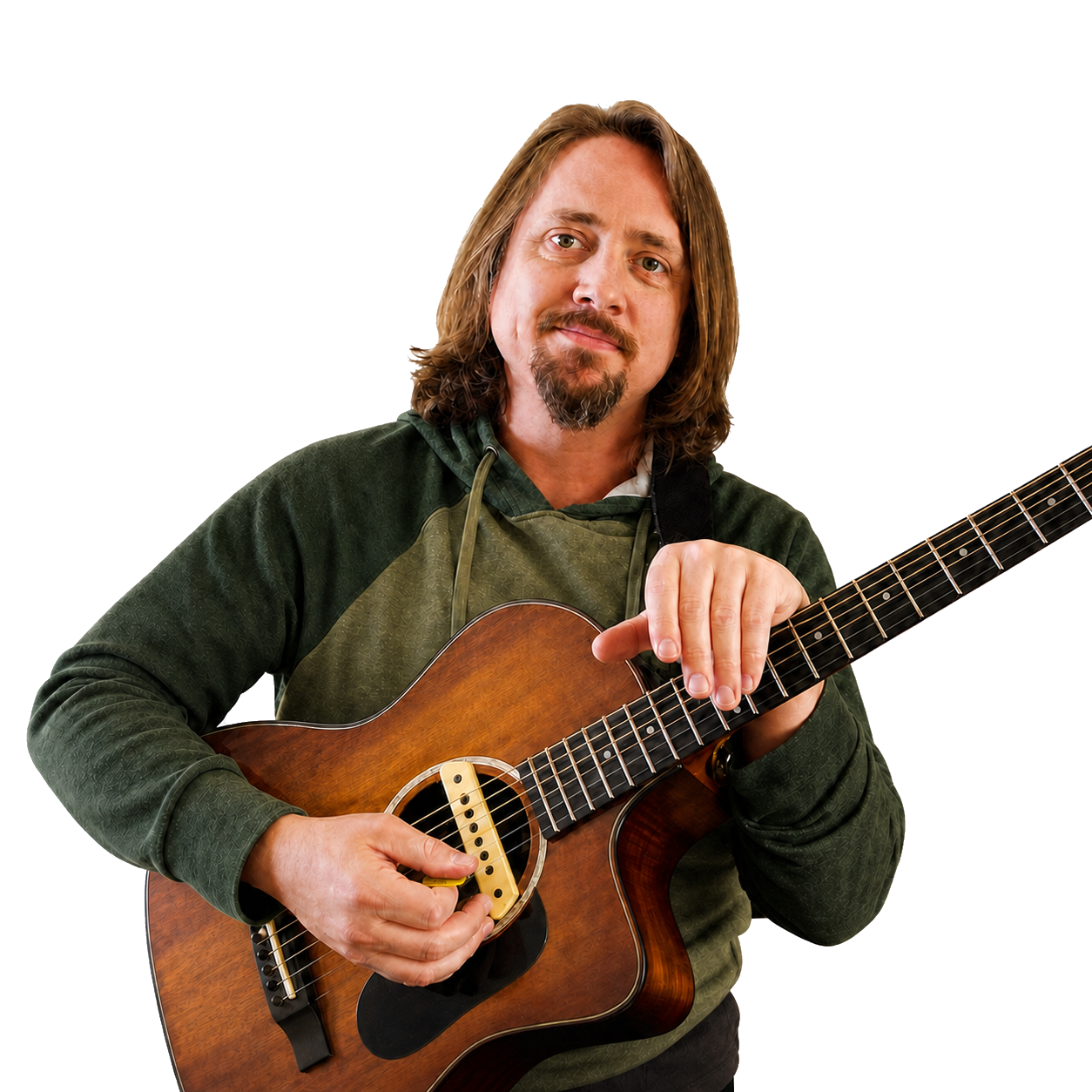 Cade Hagen holding an acoustic guitar